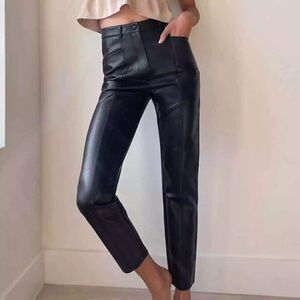 WILFRED Rebel Black Vegan Leather Slim Straight Pants Sz 10